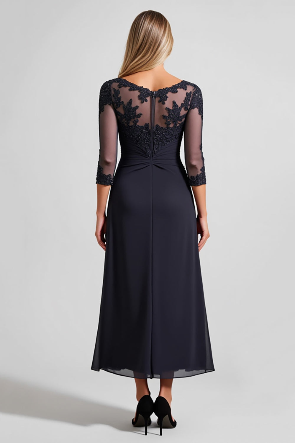 Navy A Line Mother of the Bride Dress with Appliques