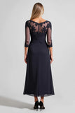 Navy A Line Mother of the Bride Dress with Appliques