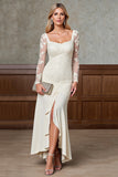 Champagne Sheath Long Sleeve Mother of the Bride Dress with Appliques