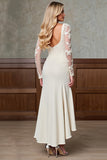 Champagne Sheath Long Sleeve Mother of the Bride Dress with Appliques