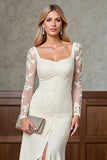 Champagne Sheath Long Sleeve Mother of the Bride Dress with Appliques
