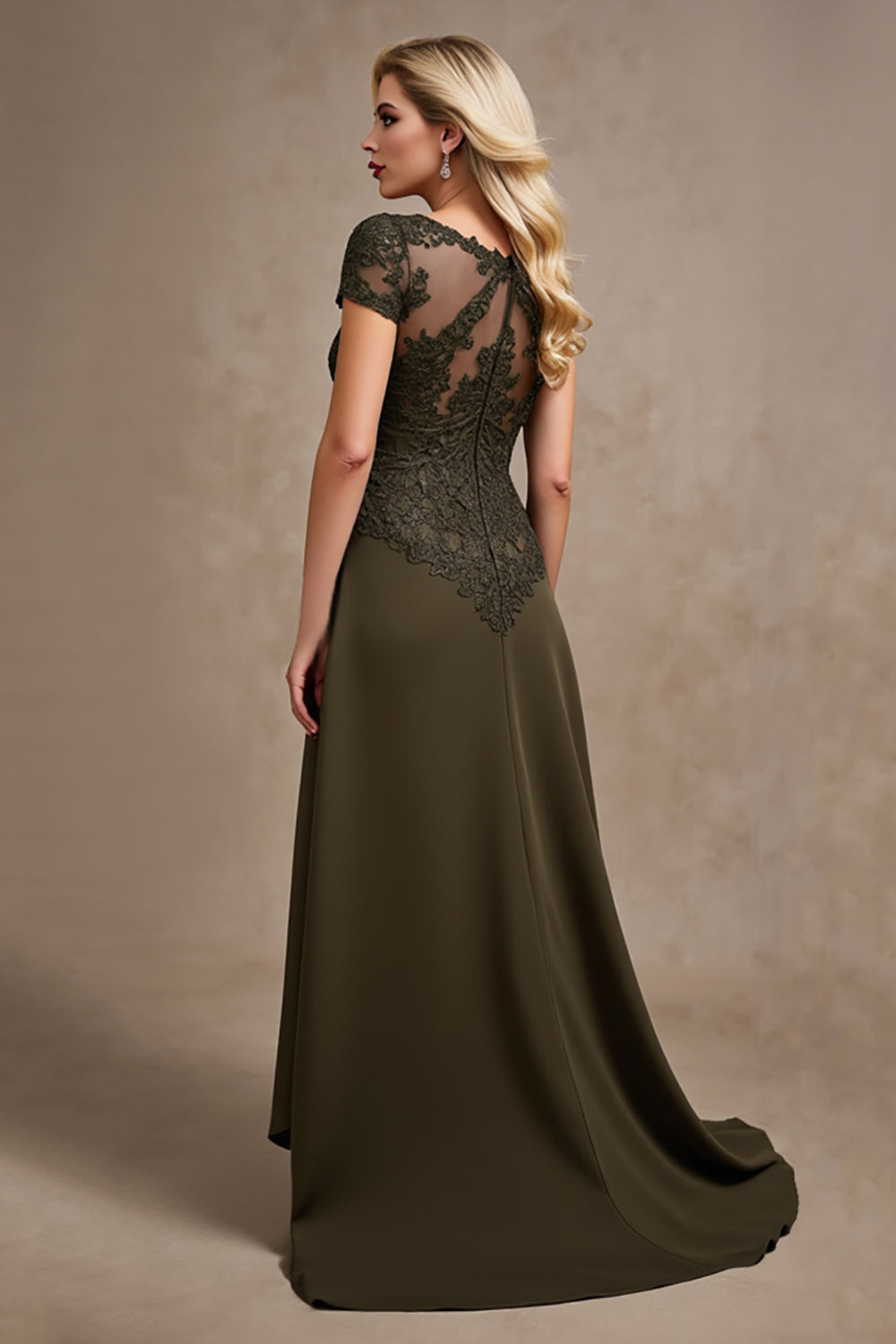 Olive High-Low A Line Formal Dress with Appliques
