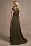 Olive High-Low A Line Formal Dress with Appliques