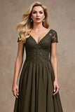 Olive High-Low A Line Formal Dress with Appliques