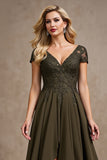 Olive High-Low A Line Formal Dress with Appliques