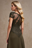 Olive High-Low A Line Formal Dress with Appliques