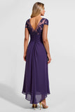 Purple Chiffon Ruched Mother of the Bride Dress with Appliques