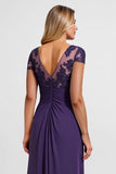 Purple Chiffon Ruched Mother of the Bride Dress with Appliques