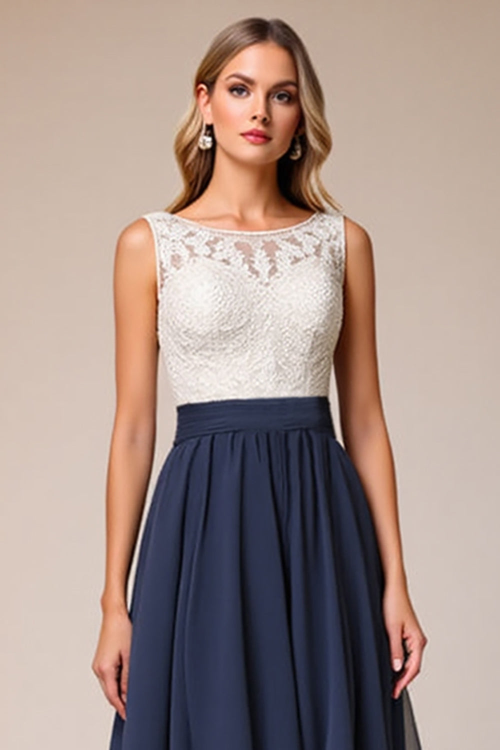 Navy A Line High-Low Wedding Guest Dress with Appliques