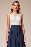 Navy A Line High-Low Wedding Guest Dress with Appliques