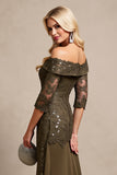 Off The Shoulder Olive Formal Dress with Appliques