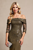 Off The Shoulder Olive Formal Dress with Appliques