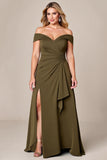 Off The Shoulder Olive A Line Mother of the Bride Dress with Slit