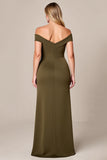 Off The Shoulder Olive A Line Mother of the Bride Dress with Slit