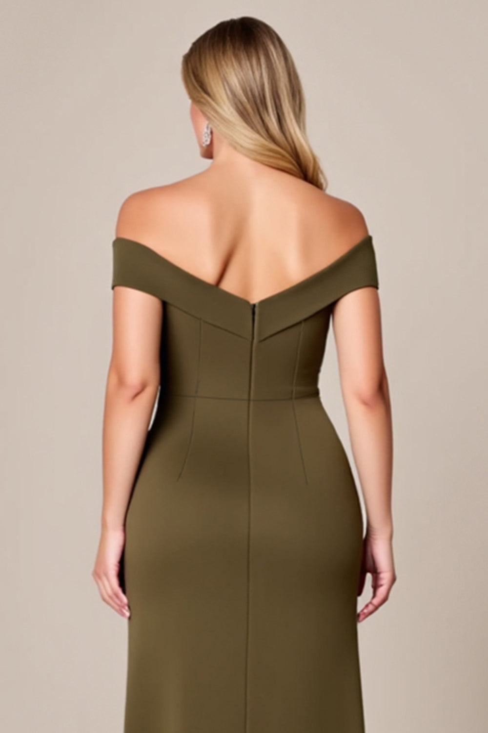 Off The Shoulder Olive A Line Mother of the Bride Dress with Slit