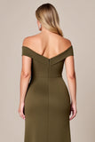 Off The Shoulder Olive A Line Mother of the Bride Dress with Slit