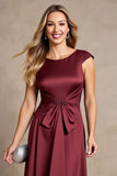 Asymmetrical Burgundy Satin Mother of the Bride Dress