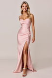 Satin Pink Sheath Wedding Guest Dress with Slit