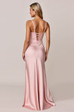 Satin Pink Sheath Wedding Guest Dress with Slit