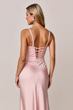 Satin Pink Sheath Wedding Guest Dress with Slit