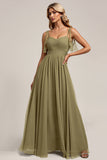 A Line Long Olive Bridesmaid Dress with Slit