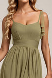 A Line Long Olive Bridesmaid Dress with Slit