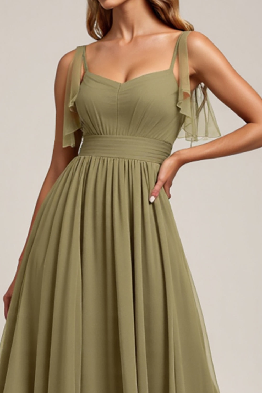 A Line Long Olive Bridesmaid Dress with Slit