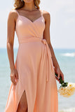 Chiffon A Line Sunset Bridesmaid Dress with Slit