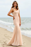 Mermaid Asymmetrical Apricot Long Bridesmaid Dress