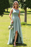 Chiffon High-Low A-Line Sage Green Bridesmaid Dress