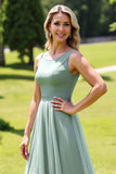 Chiffon High-Low A-Line Sage Green Bridesmaid Dress