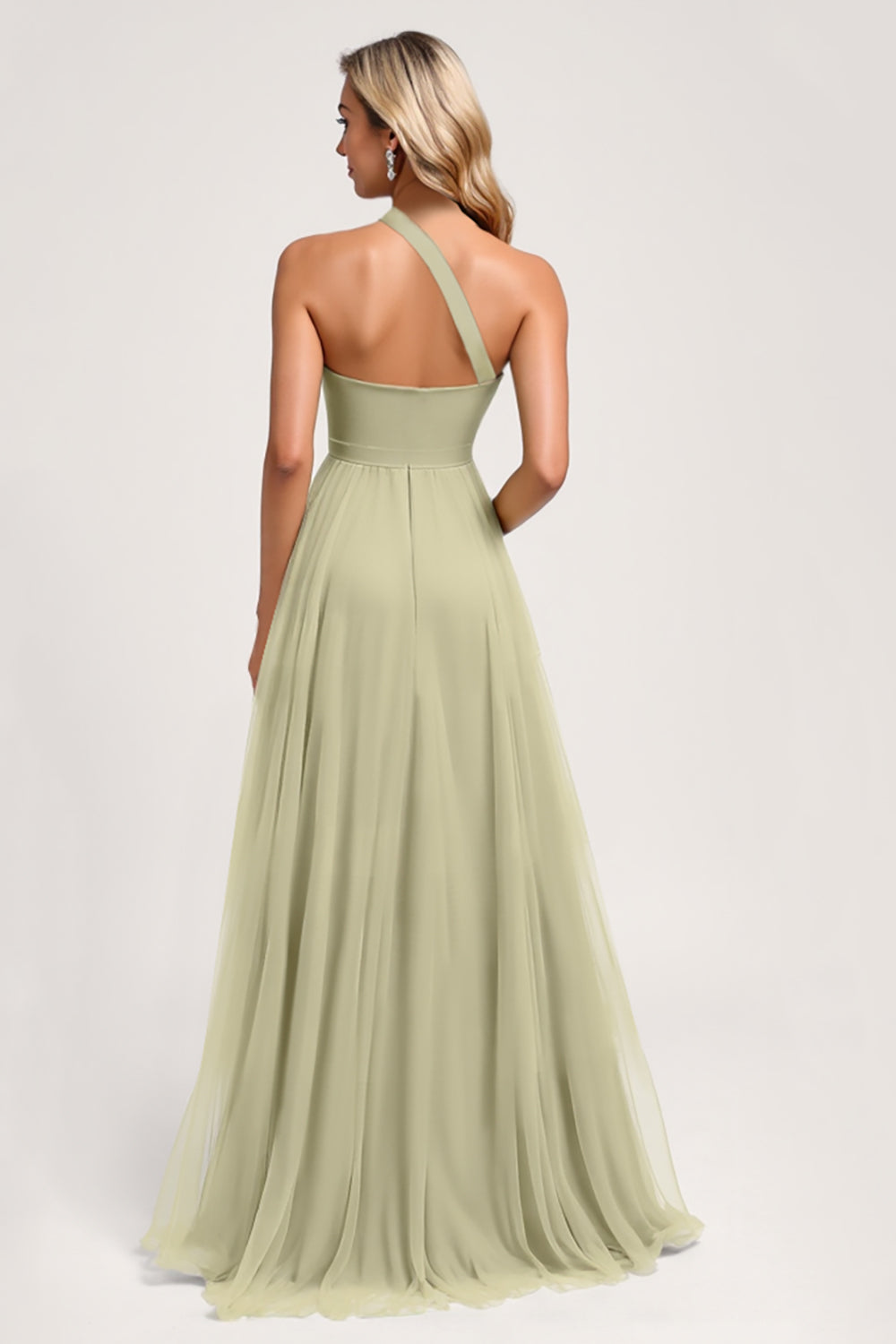 One Shoulder A Line Dusty Sage Bridesmaid Dress