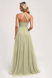 One Shoulder A Line Dusty Sage Bridesmaid Dress