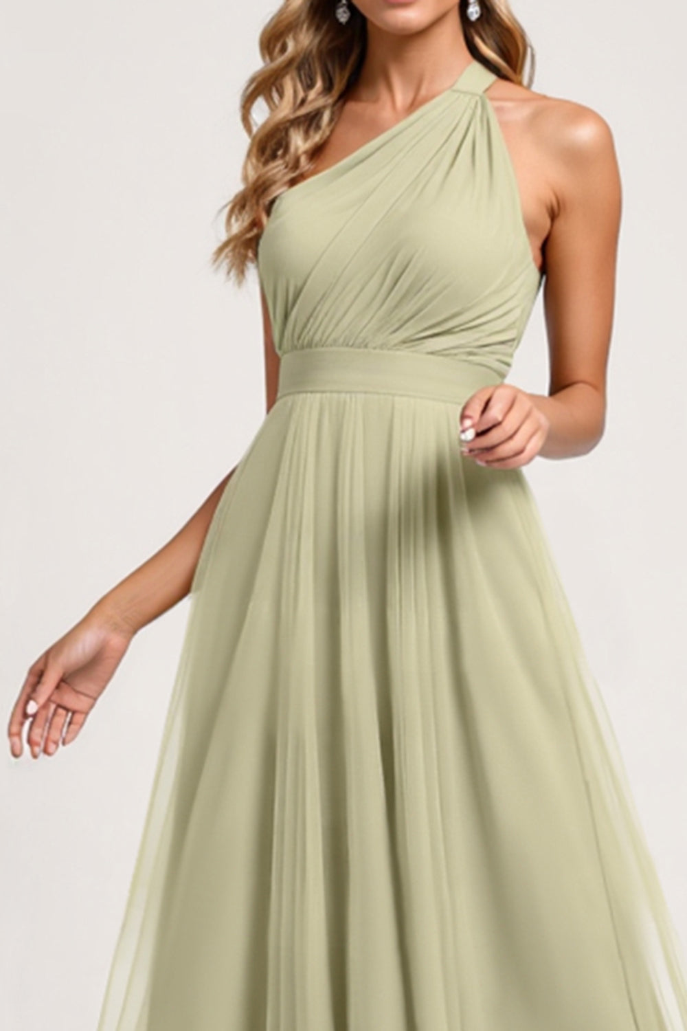 One Shoulder A Line Dusty Sage Bridesmaid Dress