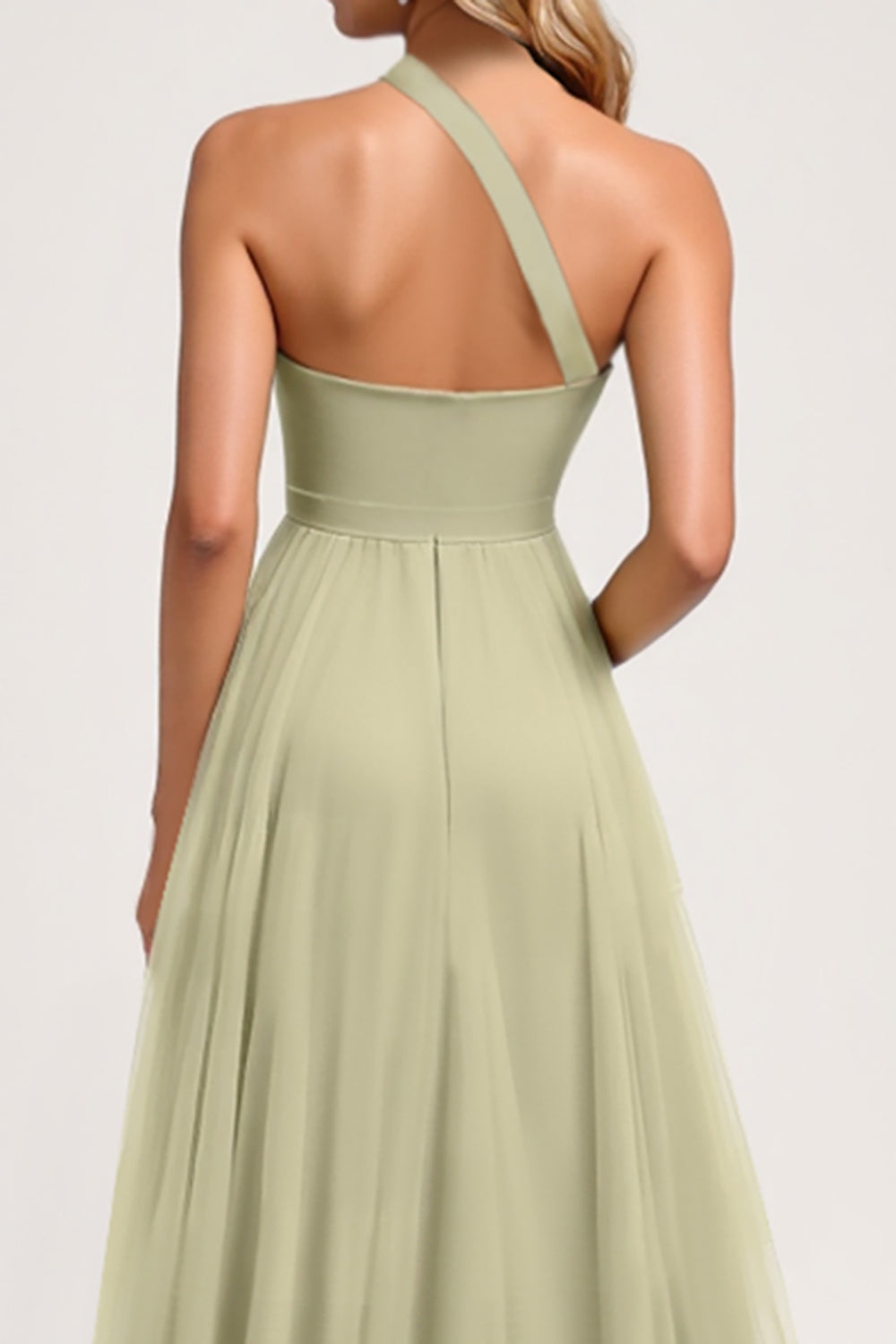 One Shoulder A Line Dusty Sage Bridesmaid Dress