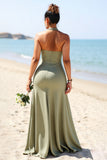 Plus Size A Line Olive Bridesmaid Dress with Slit