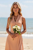 Sunset A Line V-Neck Long Bridesmaid Dress