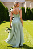 Chiffon A-Line Long Sage Green Bridesmaid Dress