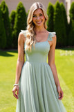 Chiffon A-Line Long Sage Green Bridesmaid Dress