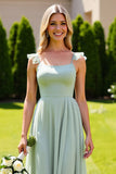 Chiffon A-Line Long Sage Green Bridesmaid Dress