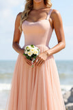 Blush A Line Spaghetti Straps Bridesmaid Dress