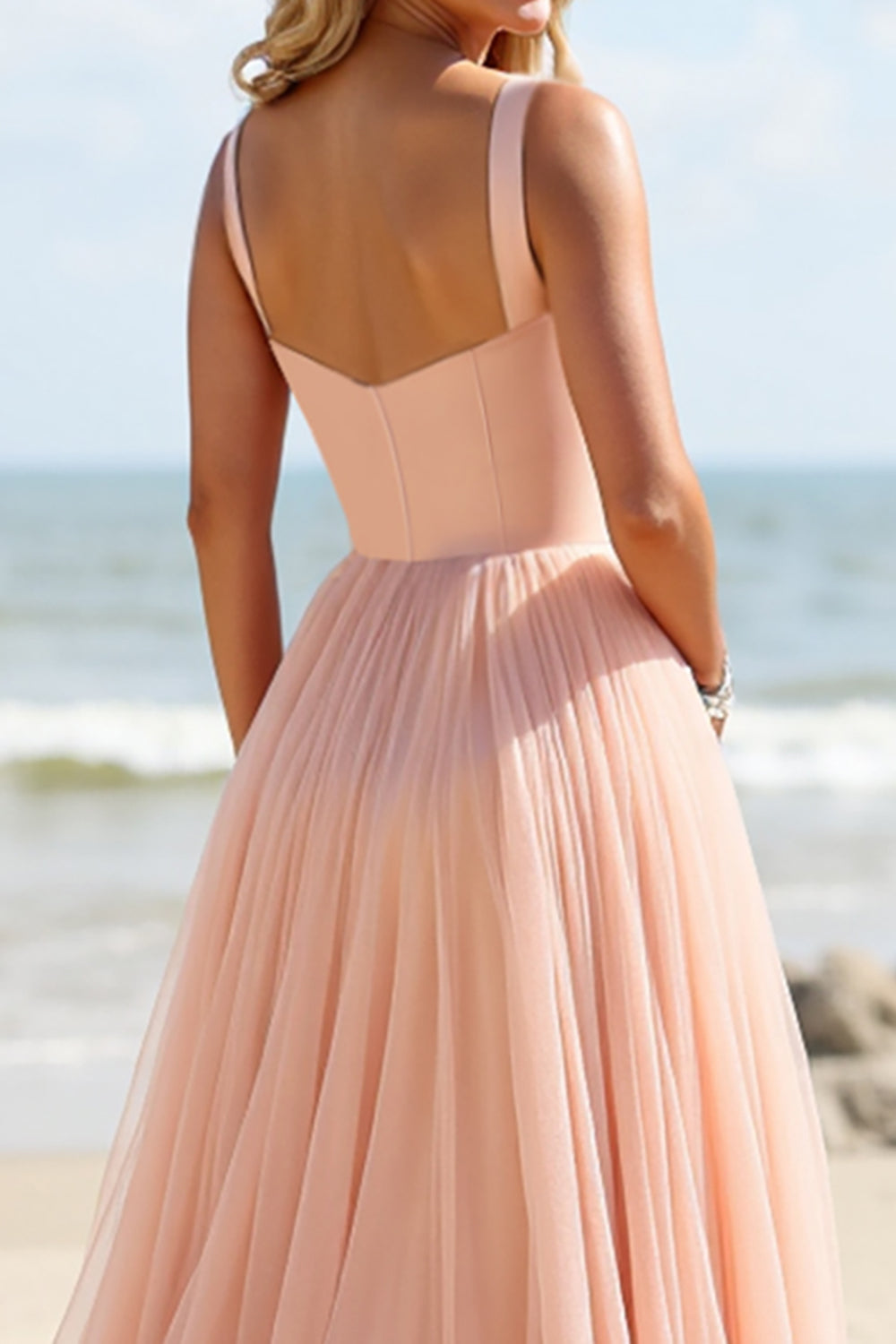 Blush A Line Spaghetti Straps Bridesmaid Dress