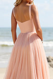 Blush A Line Spaghetti Straps Bridesmaid Dress