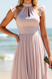 Halter A Line Candy Pink Bridesmaid Dress with Hollow Out