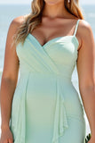 A Line Chiffon Mint Green Bridesmaid Dress with Ruffles