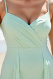 A Line Chiffon Mint Green Bridesmaid Dress with Ruffles