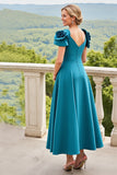 Blue A Line Midi Mother of the Bride Dress with 3D Flowers