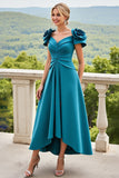 Blue A Line Midi Mother of the Bride Dress with 3D Flowers