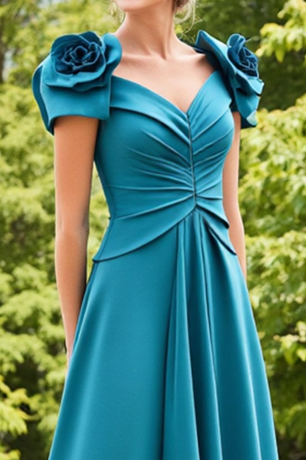 Blue A Line Midi Mother of the Bride Dress with 3D Flowers