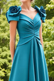 Blue A Line Midi Mother of the Bride Dress with 3D Flowers